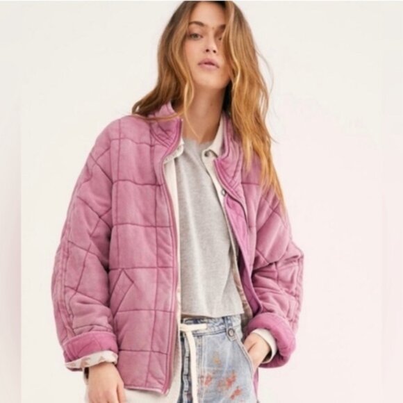 Free People Jackets & Blazers - Free People Pink Dolman Quilted Jacket Coat M Rare